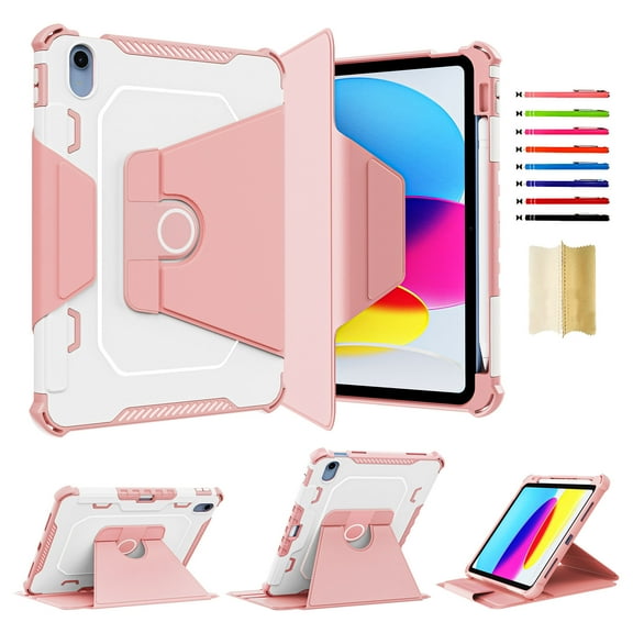 iPad 10th Generation Case 2022 with Pencil Holder - (360 Degree Rotation & Auto Wake/Sleep), Feishell Premium Folio Stand Case with Flexible Viewing Angles for Apple iPad 10.9 Inch 2022, Pink