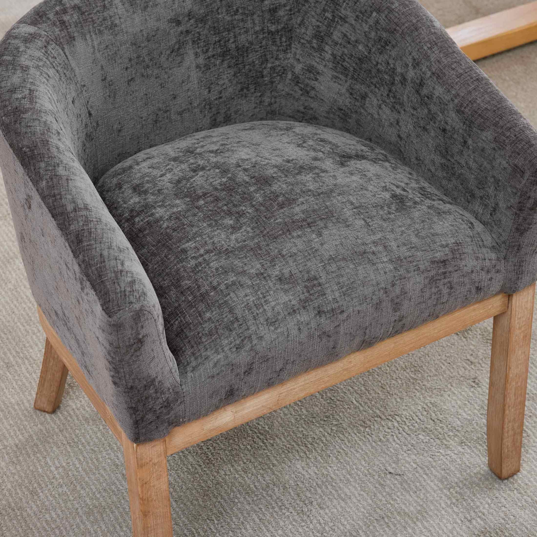 Noble House Barrel Dining Chair with Arms, Chenille Upholstery, Rubberwood Frame, Gray