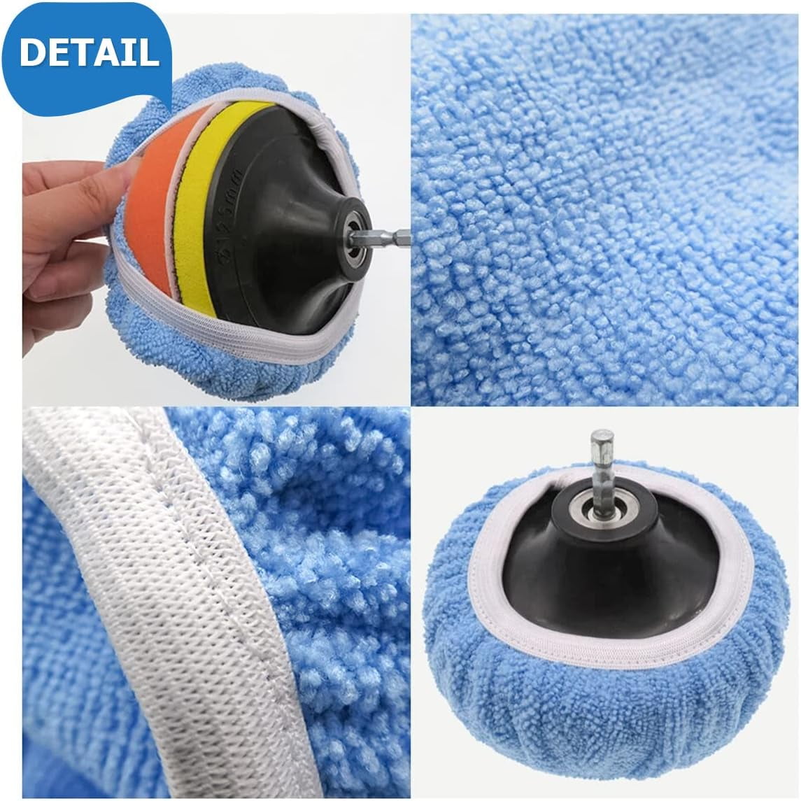 9PCS Car Buffer Polisher Pad Bonnet, 9 to 10 Inches Car Orbital Polishing Bonnet Coral Fleece Buffing Cover, Soft Microfiber Car Woolen Wax Kit, Universal Auto Cleaning Waxers Set