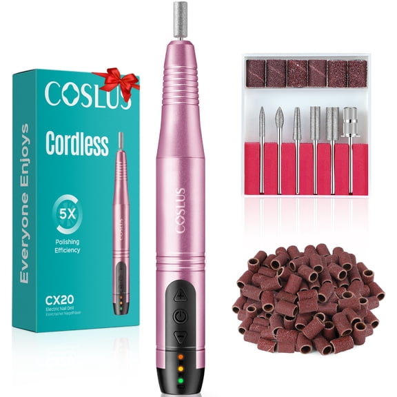 COSLUS CX20 Electric Nail Drill File,Professional All-in-One Kit with 6 Bits & Sanding Bands,for Acrylic Gel & Dip Nails,Ideal for Beginners