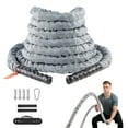 thumbnail image 1 of KFFKFF Exercise Rope, 1.5 Inch Wide by 30 Feet Long, Durable Polyester Workout Rope with Protective Sleeve & Anchor Kit, Weighted Fitness Rope for Core Strength Training in Home Gyms, Gray, 1 of 9
