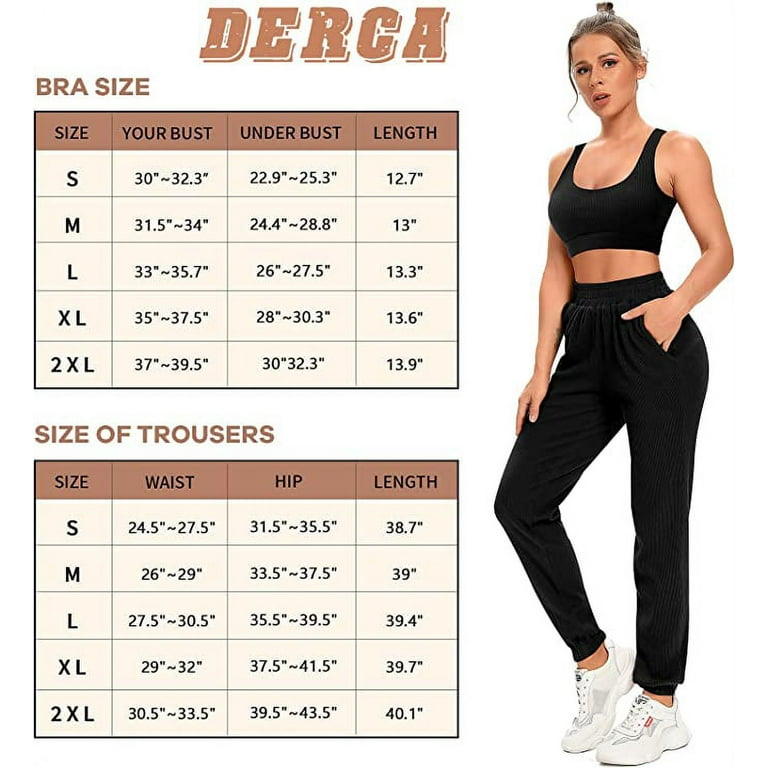 Two Piece Workout Outfits for Women Jogger Sweatpants Sets with Pockets  Ribbed Sports Bra Gym Activewear (Black,Large) 