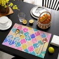 thumbnail image 3 of Multi Color Floral Checkered Pattern Summer Placemats Table Placemats Set Of 6-Linen Kitchen Washable Placemats Table Mats 11.8"x17.7" Non-Slip Heat Resistant, 3 of 5