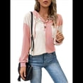 thumbnail image 2 of Sudadera con Capucha para Mujer, Cuello Abotonado, Cordón Ajustable, Sudadera Informal de Larga, Camisetas. Rosa S, 2 of 8