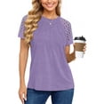 thumbnail image 2 of UVN Blouses for Women Short Sleeve Lace Tops Summer Casual Crewneck Pleated Shirts, 2 of 8