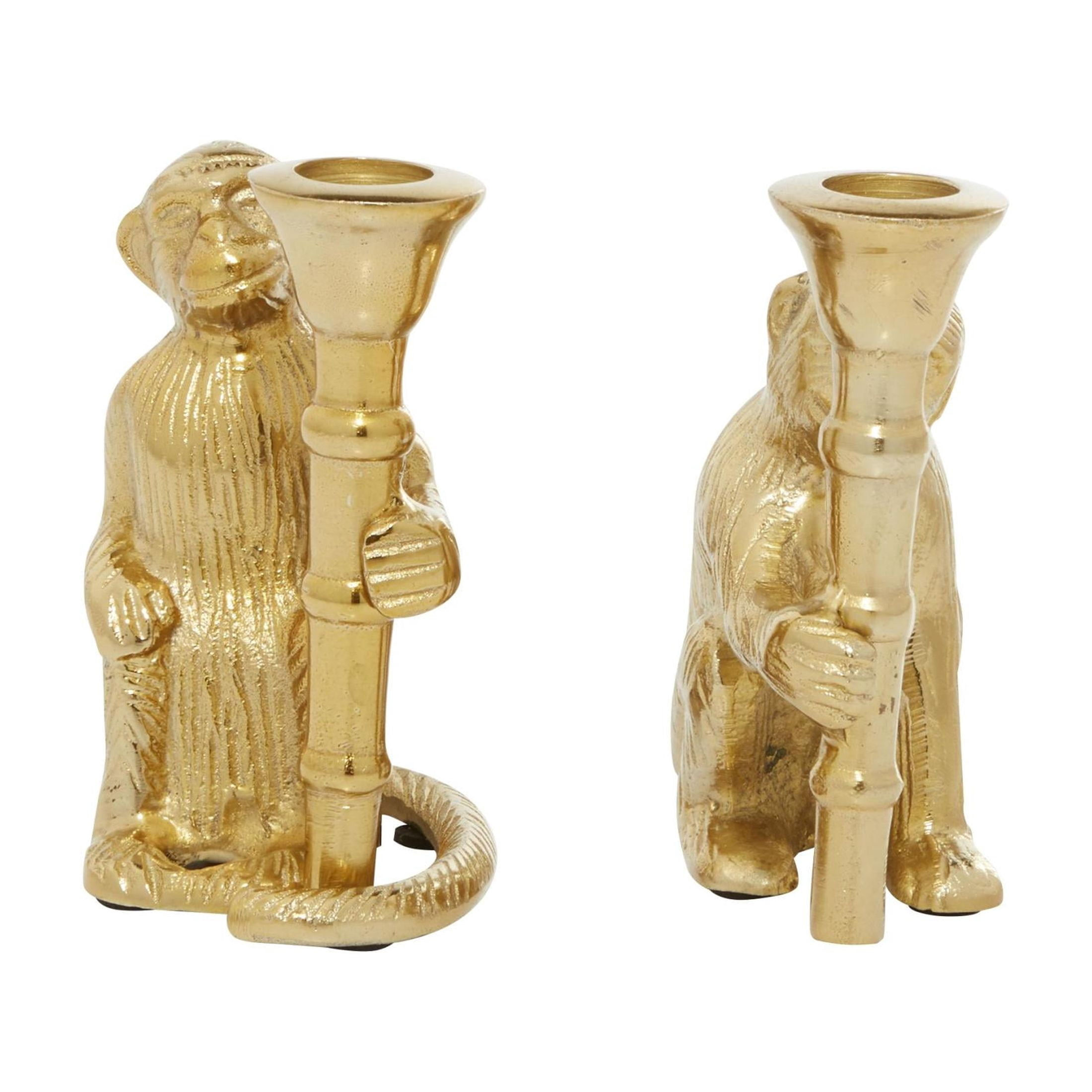 DecMode 2 Candle Gold Aluminum Metal Monkey Candle Holder, Set of 2