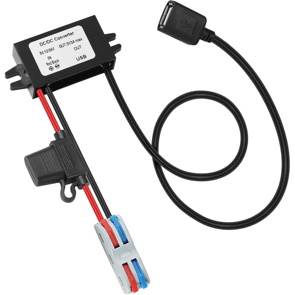 USB Step Down Converter 12/24V, USB Port 8-32V to 5V Buck Converter, DC/DC Voltage Converter 12/24V to 5V 3A 15W MAX, with Fuse Waterproof Step Down Transformer, Output Power Adapter