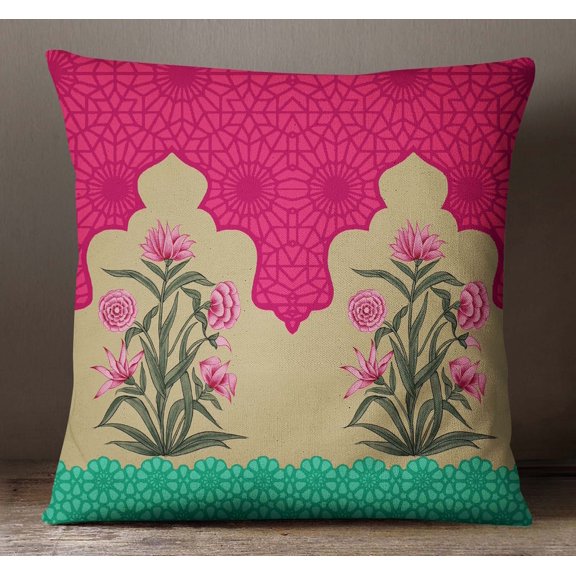 S4Sassy Decorative Mughal Printed Multicolor Square Sofa Cushion Cover Pillow Case -12 x 12 Inches