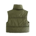 thumbnail image 3 of Hotian Women Winter Crop Puffer Vest Jacket Sleeveless Padded Gilet Army Green M, 3 of 8