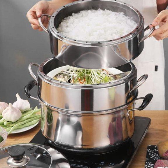 PTOOTP 304 Stainless Steel 26cm Double Handle Food Steamer Basket