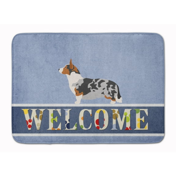 Welsh Corgi Cardigan Welcome Machine Washable Memory Foam Mat Blue