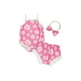 thumbnail image 2 of Yunliwuli Baby Girl Summer Outfit Floral Print Sleeveless Romper with Ruffled Shorts and Bow Headband 3Pcs Set, 2 of 10