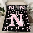 thumbnail image 2 of Feelyou Pink Initial Letter Queen Sheet Sets, Monogrammed N Flat Sheet, Princess Bowknot Queen Fitted Sheet, Microfiber Bedroom Decor, 4pcs, 2 of 7