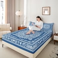 thumbnail image 3 of jejeloiu Nautical Vintage Floral Queen Sheets For Men Women,Paisley Print Queen Sheet Sets,Blue White,4 Pieces,1 Flat Sheet, 1 Fitted Sheet and 2 Pillowcases, 3 of 6