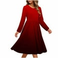thumbnail image 2 of Women's Gradient Midi Dress - Long Sleeve High Waist A-Line Flowy Dresses for Casual Wear Plus Size Formal Dresses Wine XL, 2 of 6