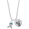 thumbnail image 1 of Delight Jewelry Silvertone Scroll Ribbon with Teal Crystal Silvertone Script Initial Disc - Y - Charm Necklace, 20"+3", 1 of 4