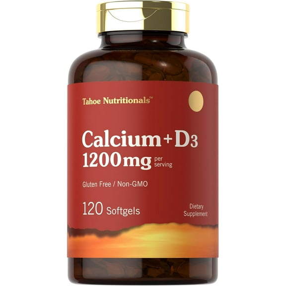 Calcium with Vitamin D3 | 1200mg Calcium Supplement | 120 Softgels | Non-GMO and Gluten Free | Tahoe Nutritionals by Carlyle