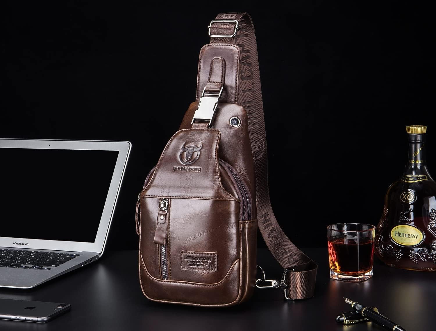 BULLCAPTAIN Genuine Leather Sling Bag Men's Crossbody Chest Backpack Vintage Daypack