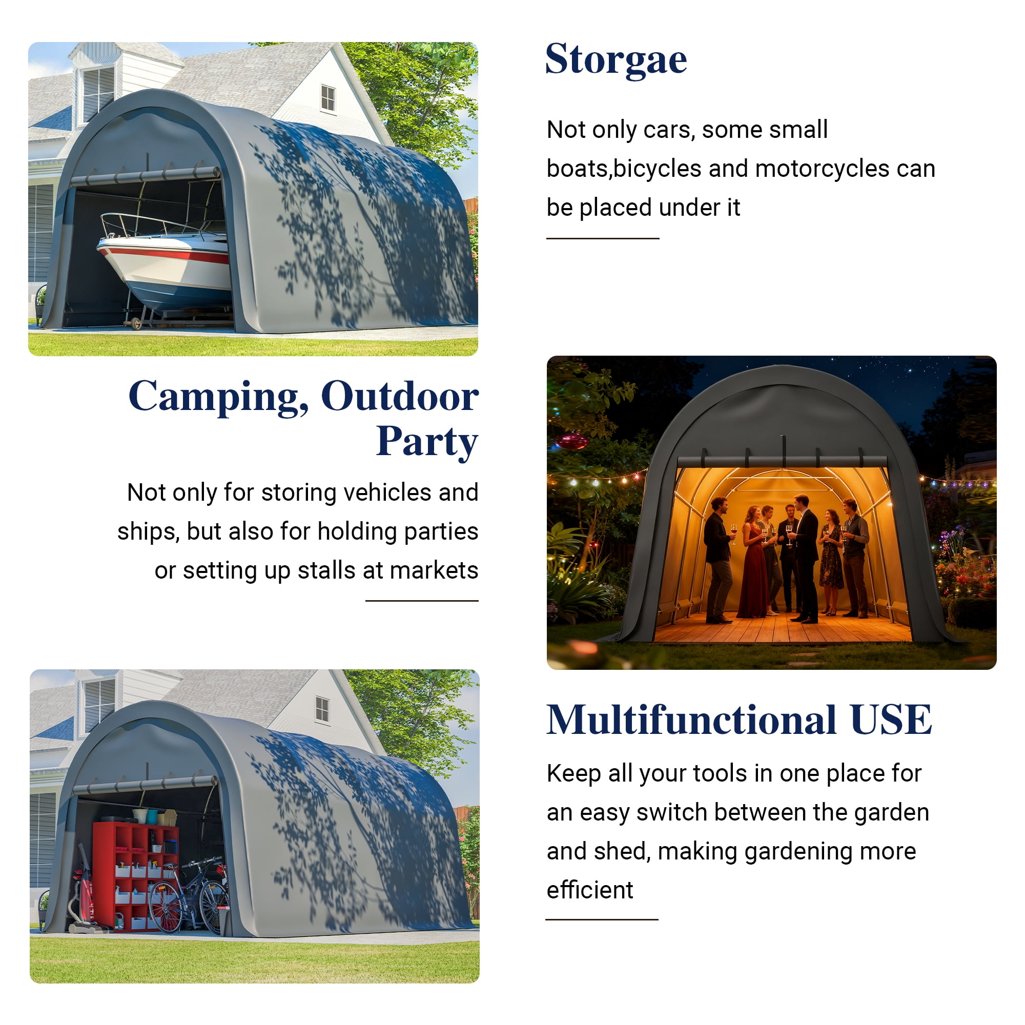 LZBEITEM Carports 10x20 ft Heavy Duty Car Canopy Garage with Removable Doors Galvanized Frame Portable Carport Canopy Outdoor Storage Shelter with All-Season Tarp for Car Boat Truck