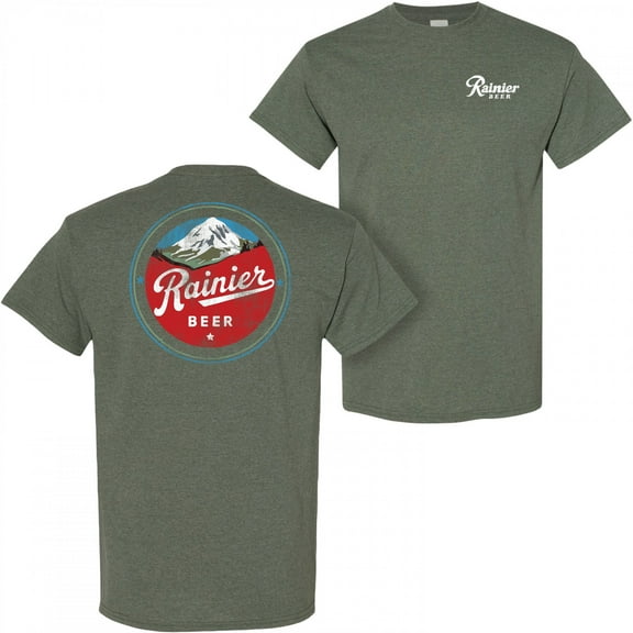 Rainier Beer Distressed Mountain Logo Front and Back T-Shirt-Small