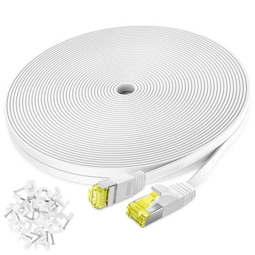 Cat 6 Ethernet Cable 30 ft,High Speed Flat White Cat 6 Internet Network Patch Cord,Long Ethernet Cable with Snagless Rj45 Connectors and Cable Clips-(30 Feet)