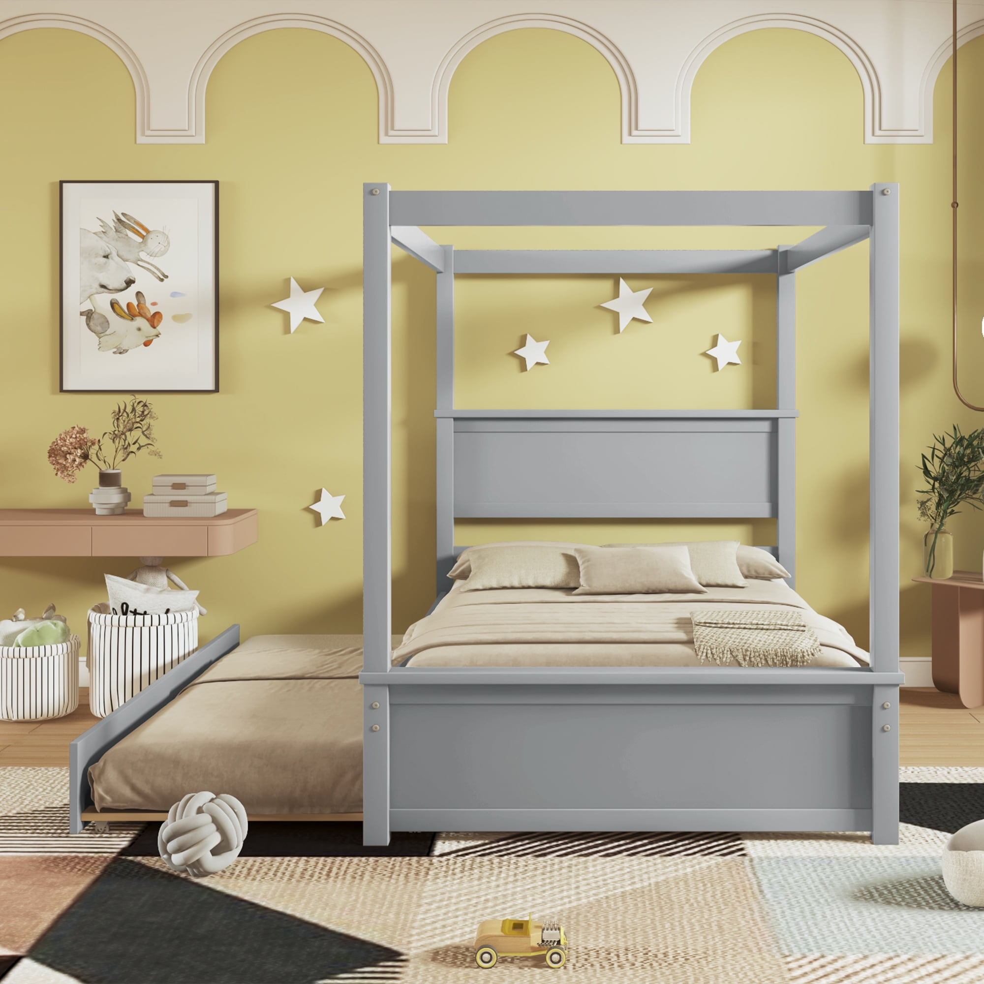 Brionna twin canopy bed with trundle online