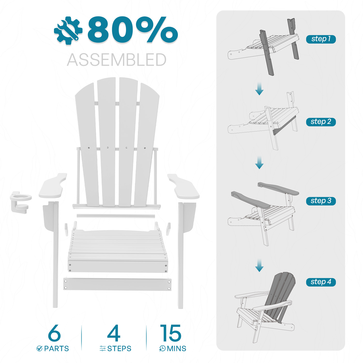 FURRYFECTION Folding Adirondack Chair with Cup Holder,All-Weather HDPE Outdoor Fir Pit Chairs for Patio Garden Backyard,White