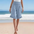 thumbnail image 2 of FAIWAD Linen Pants Women Knee Length Smocked High Waist Ruffles Shorts Summer Beach Flowy Boho Casual Pant, 2 of 5