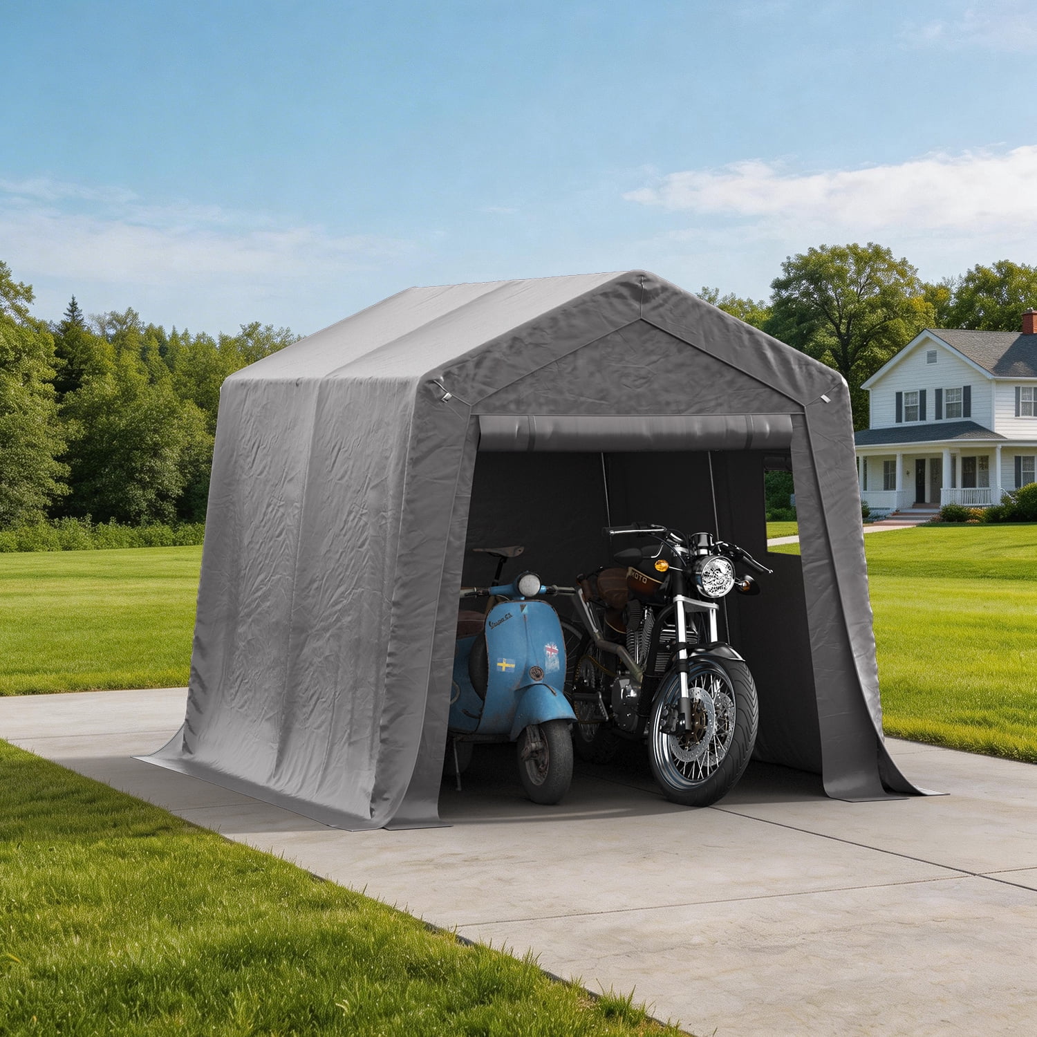 BaPiPro 10x10FT Grey Gable Top Carport, Multifunctional Outdoor Storage Shelter with All-Weather Metal Frame for Patio Vehicle Parking & Outdoor Gear Storage