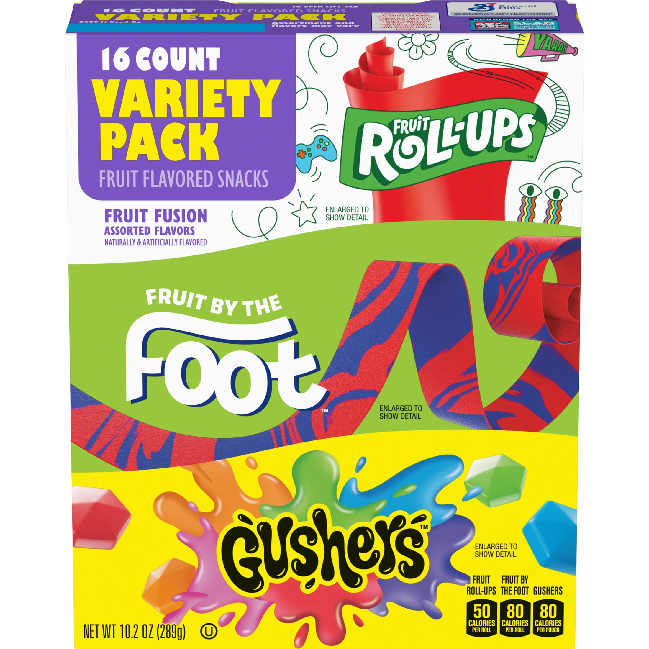 (6 pack) Fruit Roll-Ups, Fruit by the Foot, Gushers Gluten Free Fruit Flavored Snacks (16 Pouches)