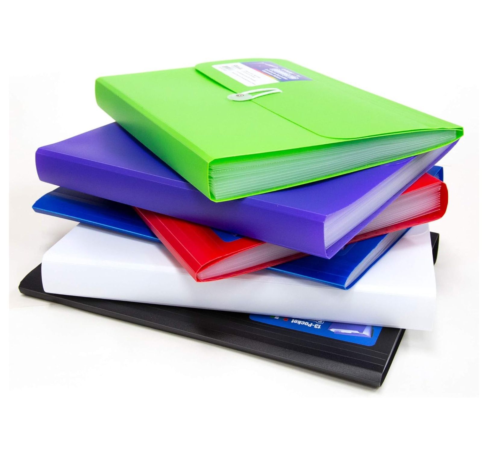 Expanding File Folder 13 Pockets w/A-Z Tab Monthly Tabs, Letter Size Plastic File Pocket Folders, Office Paper Documents Organizer, 6-Pack