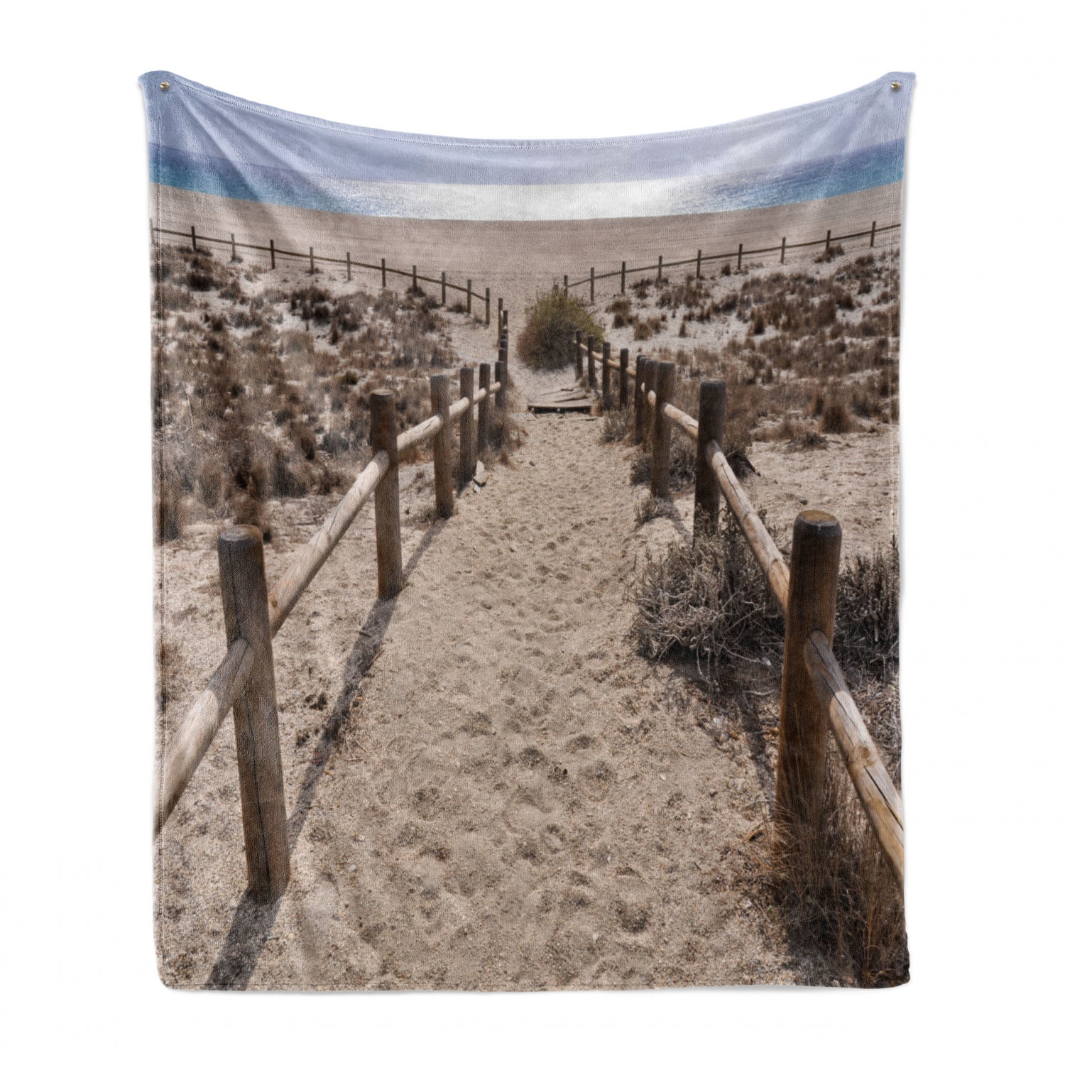 Flannel Fleece Accent Piece Soft Couch Cover for Adults Blue Beige 50 x 70 Ambesonne Beach Throw Blanket San Miguel Beach Near Gate Cape Atlantic Ocean Coast Serene Holiday Warm Relax Scene