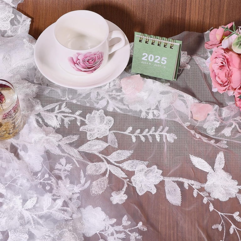 1 Yard Embroidery Floral Lace Fabric Flower Polyester Mesh Fabric White  Floral Lace Trim Fabric Wedding Garment Accessories for Bridal Veils Dress  Curtain DIY Crafts Supplies 38" Wide - Walmart.com