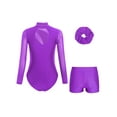 thumbnail image 2 of iiniim Girls Gymnastics Leotard with Shorts and Hairband Long Sleeve Ballet Tumbling Dance Unitard Purple 10, 2 of 7