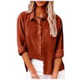 thumbnail image 2 of women's blouses plus size womens blouses blouses that tuck into pants Women Spring And SSummer Solid Color Lapel Long Sleeved Shirt With Pockets Snd Side Slits Casual Shirt, 2 of 5