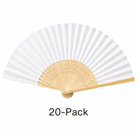 Plumilo Paper Fans Bulk 20 Pack, Foldable Hand Fan with Bamboo Handle, White Hand Fans for Wedding Guests, DIY Crafts, Parties and Summer Events, 8.3 Inch