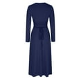 thumbnail image 5 of Ygbgbb Women's Elegant Waist Cinched Long Sleeve Lace Up Dress (Blue,L), 5 of 6