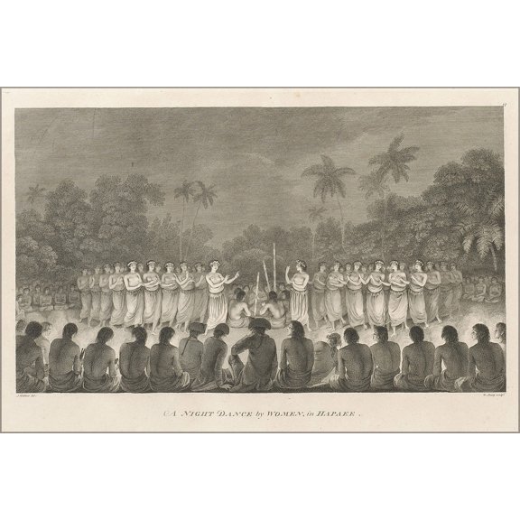 24"x36" Gallery Poster, John Webber, A Night Dance by Women, in Hapaee, hawaii 1785