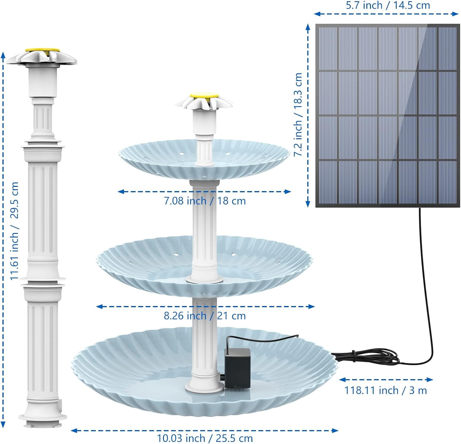 AISITIN 3-Tiered Bird Bath with 2.5W Solar Pump, Garden Decoration