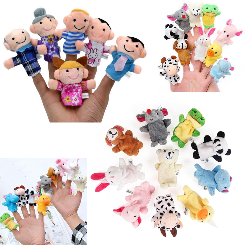 Hemoton 16pcs Plush Finger Puppets Set Animals Family Members Toys
