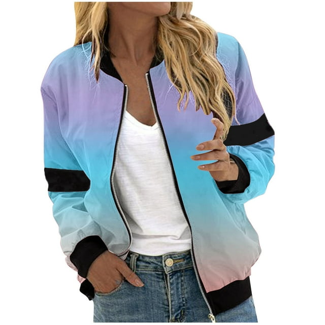 WRKEKC Vestes pour Femmes Tendance, Trench Coat Femmes, Mode Décontractée Femmes Dégradé Poche Zippée Veste