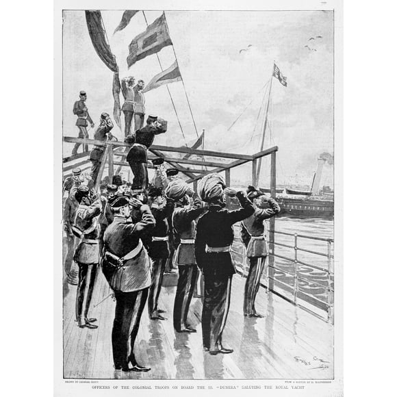 The Graphic Newspaper/Naval review 1897, Officers of the colonial troops on board the S.S> Dunera saluting the ROyal Yacht by John Short / Design Pics (13 x 18)