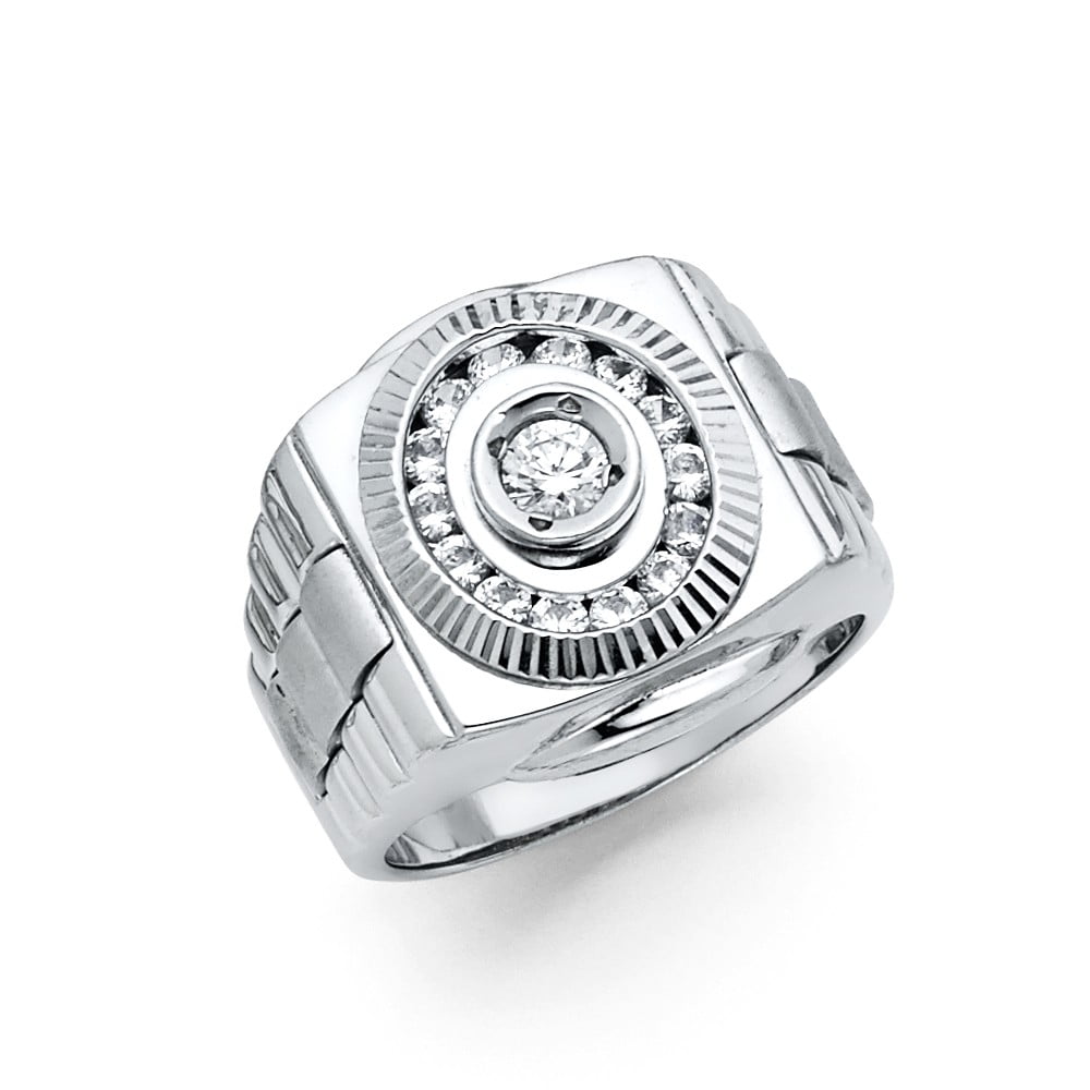 Jewels By Lux 925 Sterling Silver CZ Cubic Zirconia Mens Fluted Ring