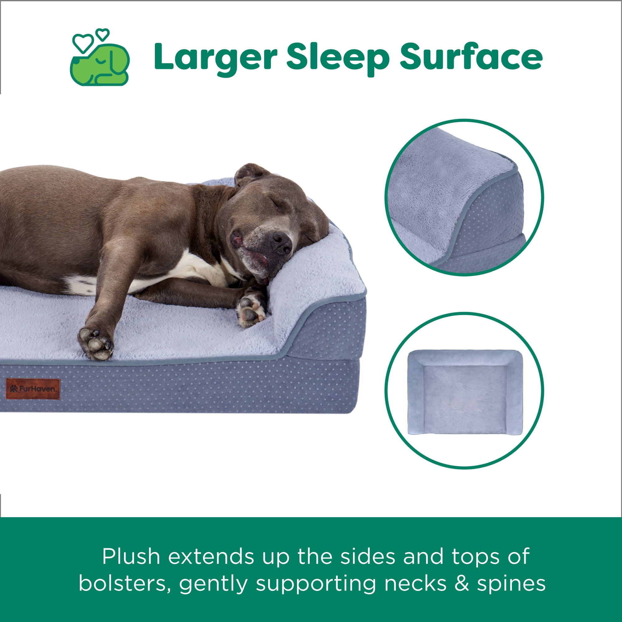 FurHaven Jumbo Plus (53"x40") Cooling Gel Dog Bed – Cool Gel Memory Foam Sofa Pet Bed, Embossed Velvet, Removable Washable Cover, Steel Blue