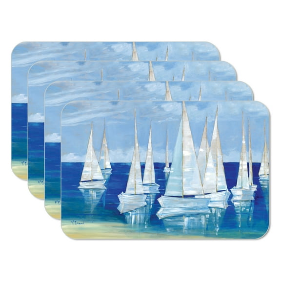 CounterArt "Blanco Beach Sailboats" 4-Pack Reversible Tabletop Placemats