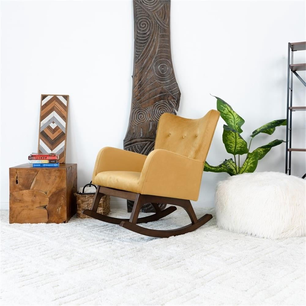 Ashcroft Rocking Chairs Kids Mid Century Modern Velvet Chair with Tufted Cushions, Yellow