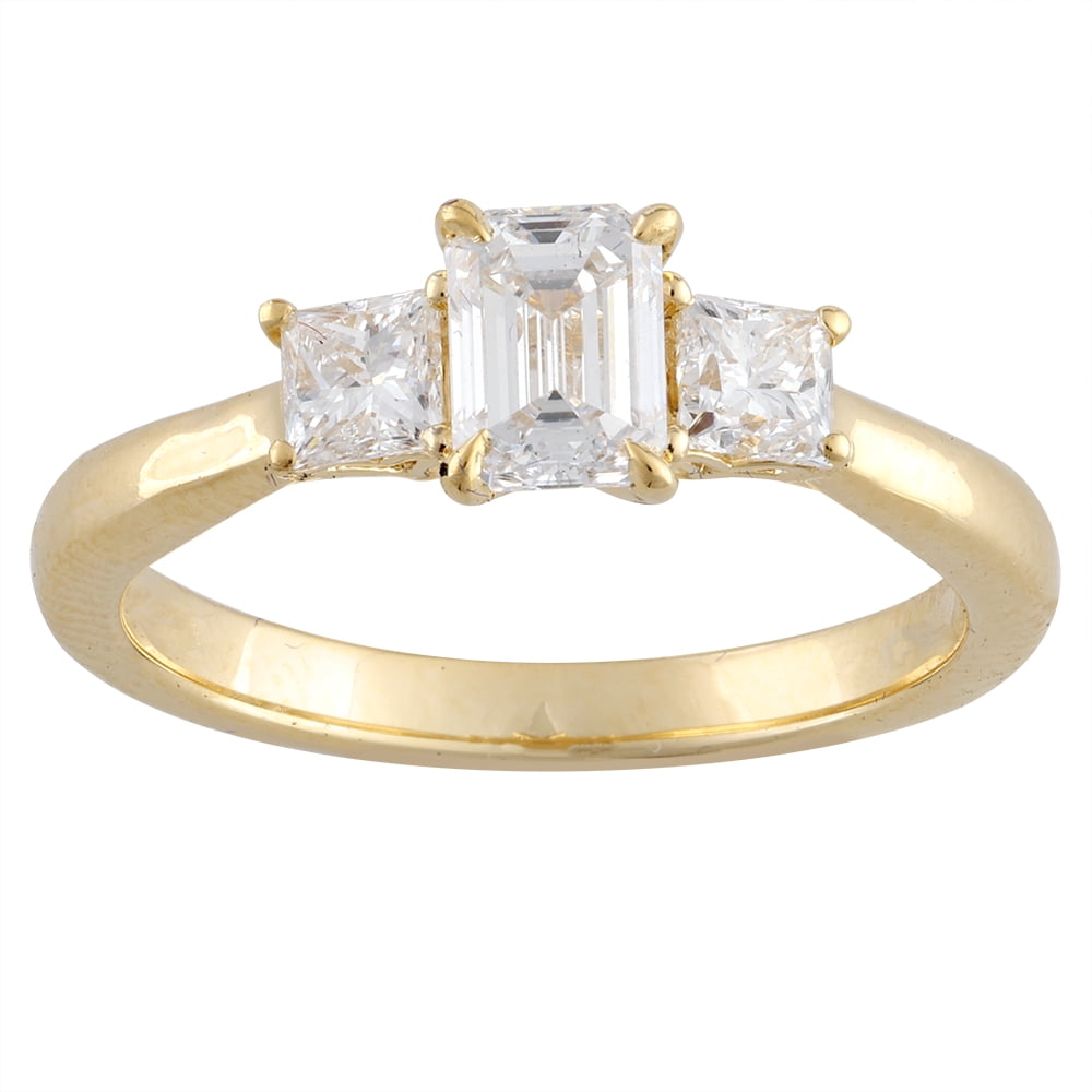 Brilliance Fine Jewelry 1 Carat T.W. Lab Grown Diamond Women 3 Stone Ring in 14KT Gold Plated Silver