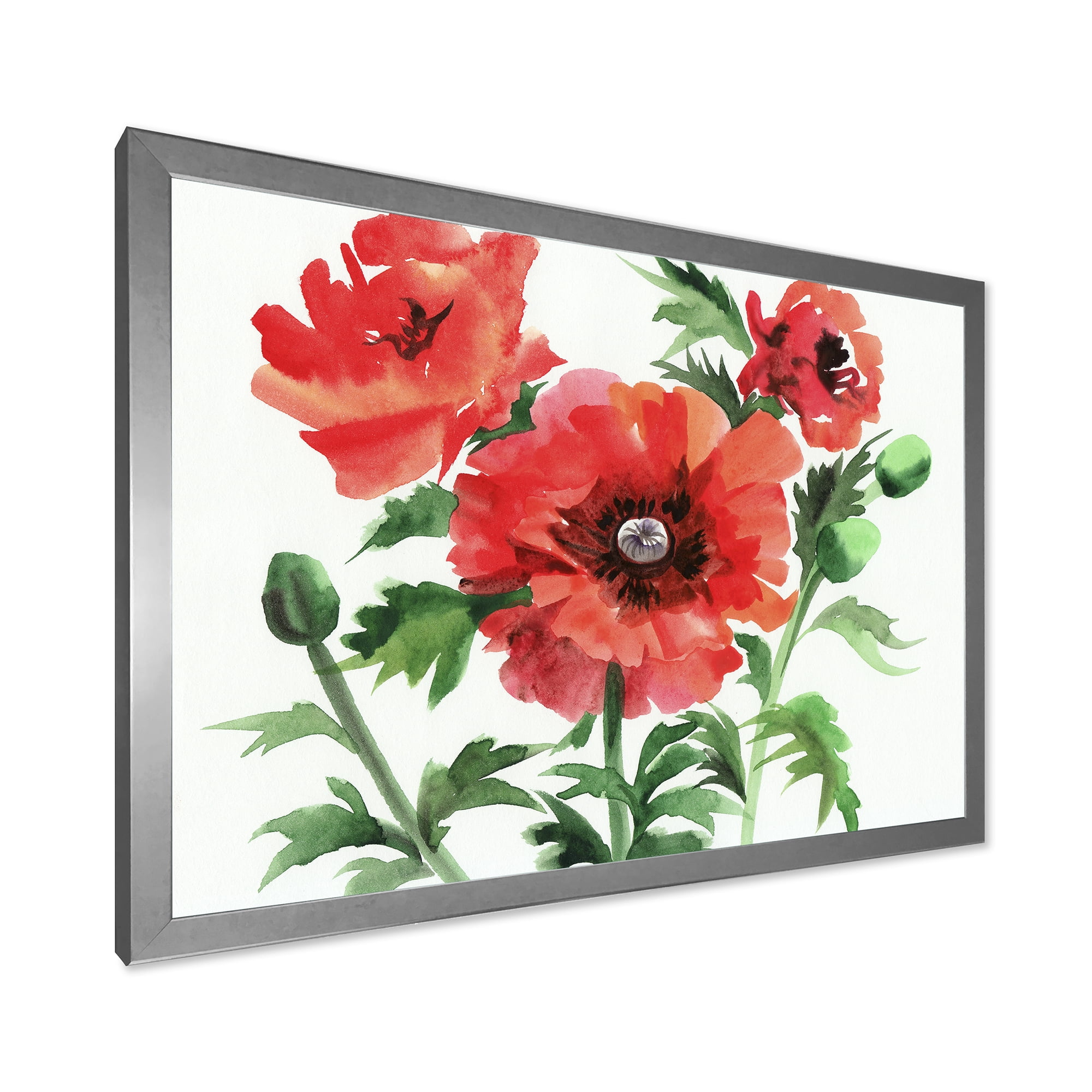 Designart 'Ancient Red Poppies II' Traditional Framed Art Print