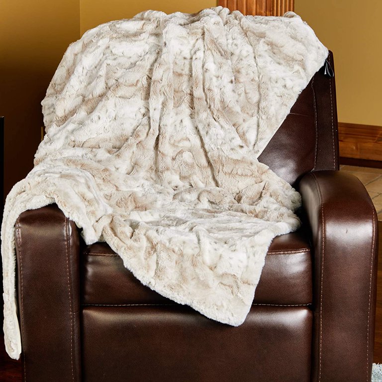 Outrageously Soft Throw Blanket - Ultra Plush Minky Faux Fur Blanket - 50 x  70 Inches - Tan