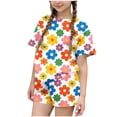 thumbnail image 2 of RKSTN Girls Ensembles pour Filles, T-Shirts à Col Rond à Manches Courtes à Imprimé Floral Coloré avec Shorts, Grande Enfant, Ensemble Pièce Two (Blanc, 5-6 Ans), 2 of 6